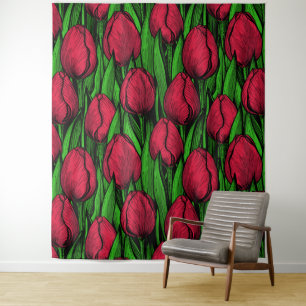Rode tulpen wandkleed