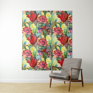 Rode Tulpentuin Aquarel Tapijt – Botanisch Wandkleed