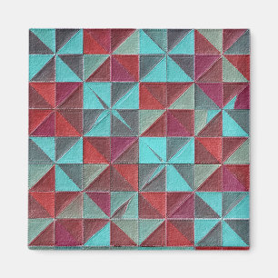 rode, turquoise, paarse en grijze quilt magneet
