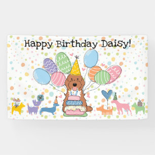Rode Tuxedo Cockapoo Cavapoo Hond Verjaardagsfeest Spandoek