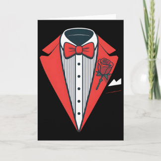 Rode Tuxedo Kostuum Met Roos Fancy Formele Vlinder Kaart