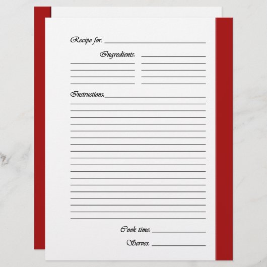 Rode tweezijdige recept pagina's (Voorkant / Achterkant)