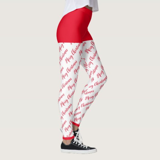 Rode Typografie Patroon Trendy Moderne Kerstmis Leggings (Rechts)