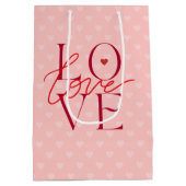 Rode Typografie Valentijnsdag Liefde Roze Harten Medium Cadeauzakje (Achterkant)