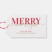 Rode typografie, vrolijk kerstfeest cadeaulabel (Achterkant Horizontaal)