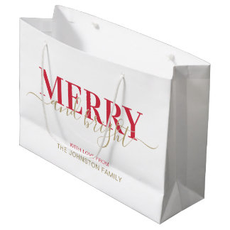 Rode typografie, vrolijk kerstfeest groot cadeauzakje