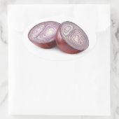 Rode ui in helften gesneden ovale sticker (Tas)