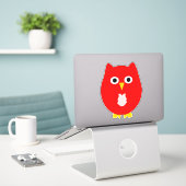 Rode Uil Ontwerp Sticker (Laptop op bureau)