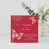 Rode uitnodiging met witte butterflies (Staand voorkant)