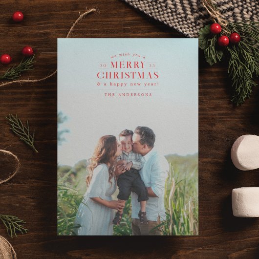 Rode vakantie geruite foto kerst Kaart