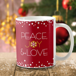 Rode Vakantie Snowflake Peace Joy Love Modern Simp Koffiemok