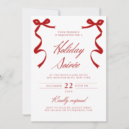 Rode vakantie Soirée Hand getrokken grillige strik Feestdagenkaart (Voorkant)