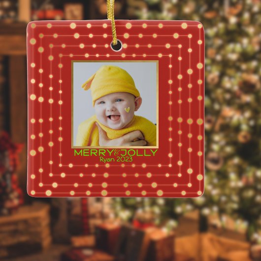 Rode vakantiefoto moderne vrolijkheid keramisch ornament