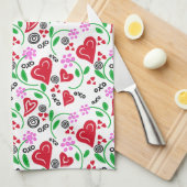 Rode Valentijn hoort roze bloemen keukenhanddoeken (Quarter Fold)