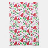 Rode Valentijn hoort roze bloemen keukenhanddoeken (Verticaal)