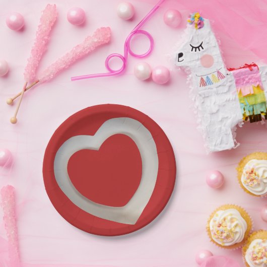 Rode Valentijn met centrum wit 3D hart Papieren Bordje (Feest)