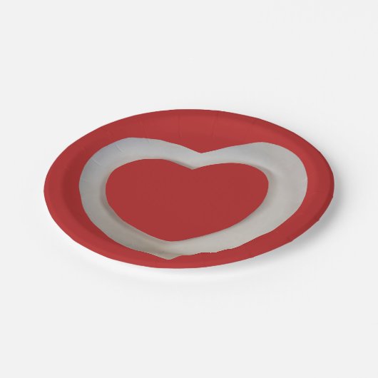 Rode Valentijn met centrum wit 3D hart Papieren Bordje (Gekanteld)