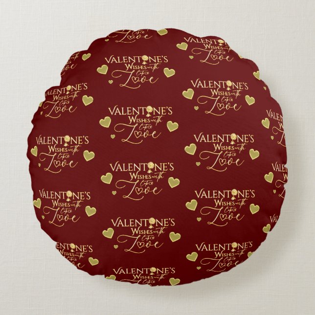 Rode Valentijnsdag Calligrafie Rond Kussen (Voorkant)