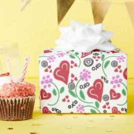 Rode valentijnsharten Roze bloemen Cadeaupapier