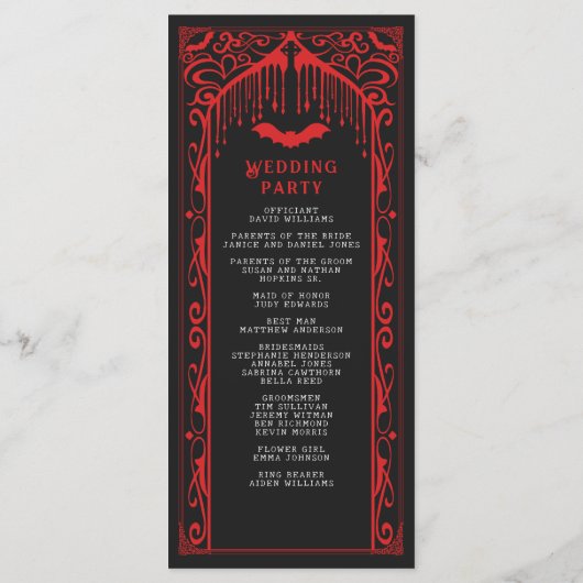 Rode Vampier Kathedraal Gotische bruiloft Programma (Achterkant)