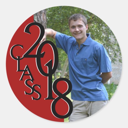 Rode Varsity 2018 Afstuderen Klasse met Foto Ronde Sticker (Voorkant)