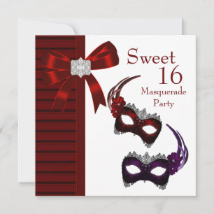 Rode Veer Maskers Sweet 16 Maskerade Feest Kaart