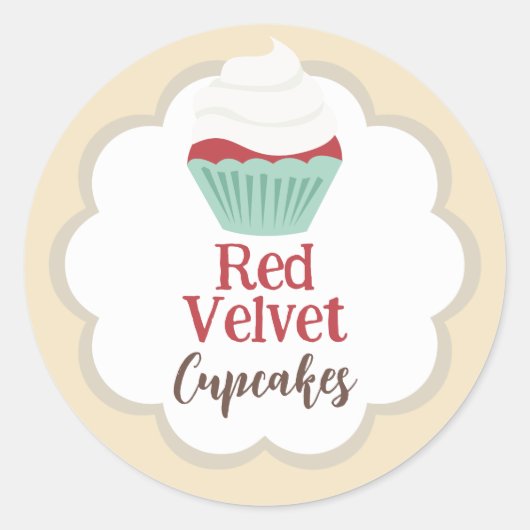 Rode Velvet Cupcake Scallop Label (Voorkant)
