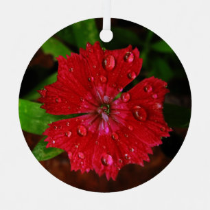 Rode ventilator met Raindrops-foto Metalen Ornament