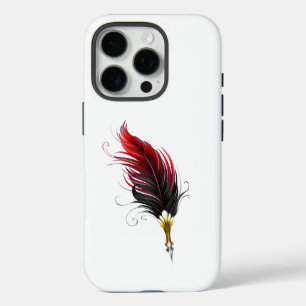 Rode veren pen met gouden penpunt iPhone 16 pro hoesje