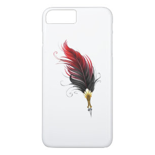 Rode veren pen met gouden penpunt 	iPhone 8 plus / 7 plus hoesje