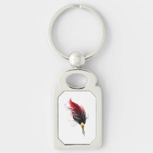 Rode veren pen met gouden penpunt sleutelhanger