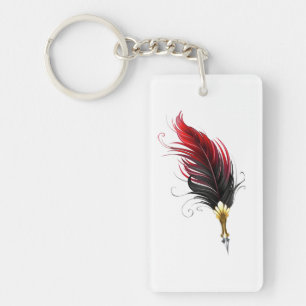 Rode veren pen met gouden penpunt sleutelhanger