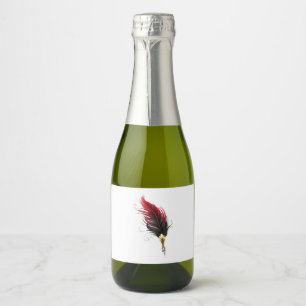 Rode veren pen met gouden penpunt sparkling wijnetiket