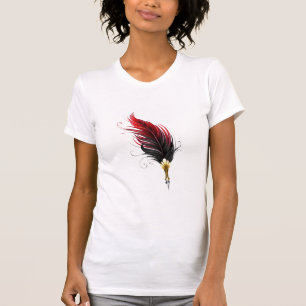 Rode veren pen met gouden penpunt t-shirt