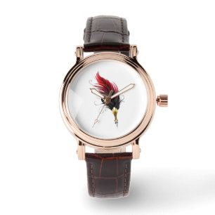 Rode veren pen met gouden punt horloge