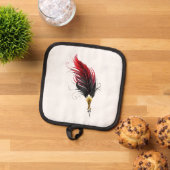 Rode veren pen met gouden punt pannenlap (Top down)