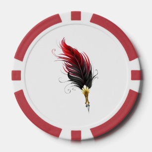 Rode veren pen met gouden punt poker chips