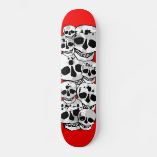 Rode verf splatter schedels zwarte skateboard dek