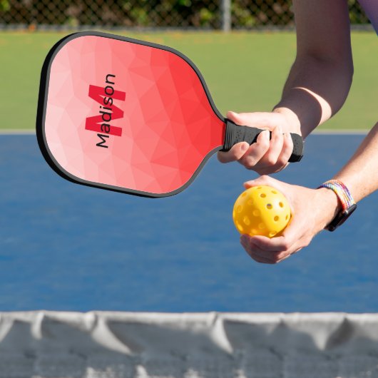 Rode verloop geometrisch mesh patroon Monogram Pickleball Paddle (Insitu)