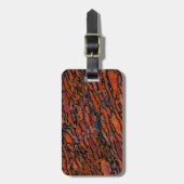 Rode versteende dinosauriusbot bagagelabel (Voorkant verticaal)