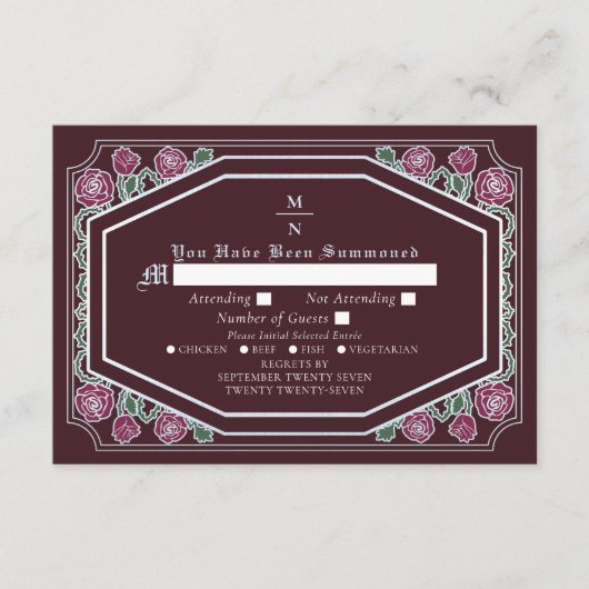 Rode Victoriaans Gotische Rozen & Thorns bruiloft  Informatiekaartje (Voorkant)