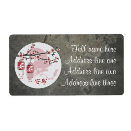 Rode vierkante lantaarns fan "Vredig" Etiket