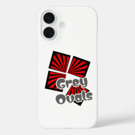 Rode vierkanten met balken en grijze ovalen Tekst iPhone 16 Hoesje