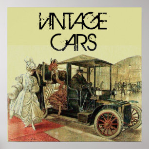 RODE VINTAGE AUTO /KLASSIEKE AUTO AUTOMOBIEL Crème Poster