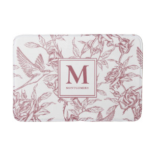 Rode Vintage Bloemend Toile de Jouy Franse Monogra Badmat