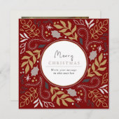 Rode Vintage Botanisch Lijst Kerstkaart (Voorkant / Achterkant)