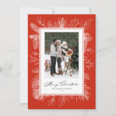 Rode Vintage Botanische Kerstfoto Feestdagenkaart (Voorkant)