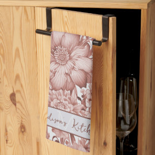 Rode Vintage Chinoiserie Bloemen gepersonaliseerd Theedoek
