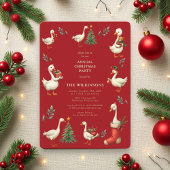 Rode Vintage Gans Kerstfeest Uitnodiging