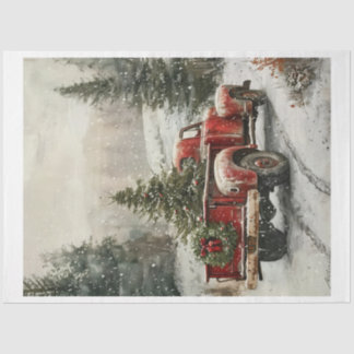 Rode Vintage Kerst Truck Tissuepapier